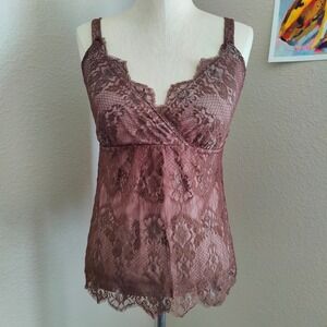 Vintage Y2K Brown Lace Camisole Tank Top Cami Indie Boho Fairycore Lingerie Sm